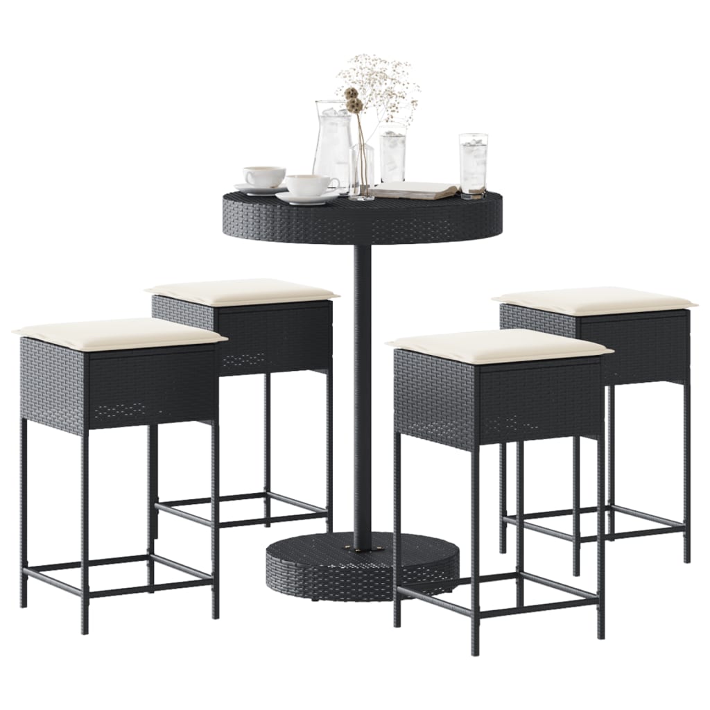 Set Mobilier Bar De Grădină, Cu Perne, 5 Piese, , Poliratan