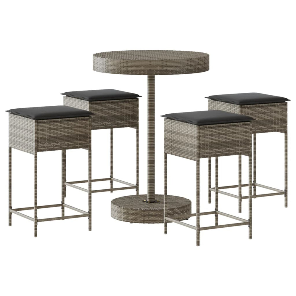 Set Mobilier Bar De Grădină, Cu Perne, 5 Piese, , Poliratan