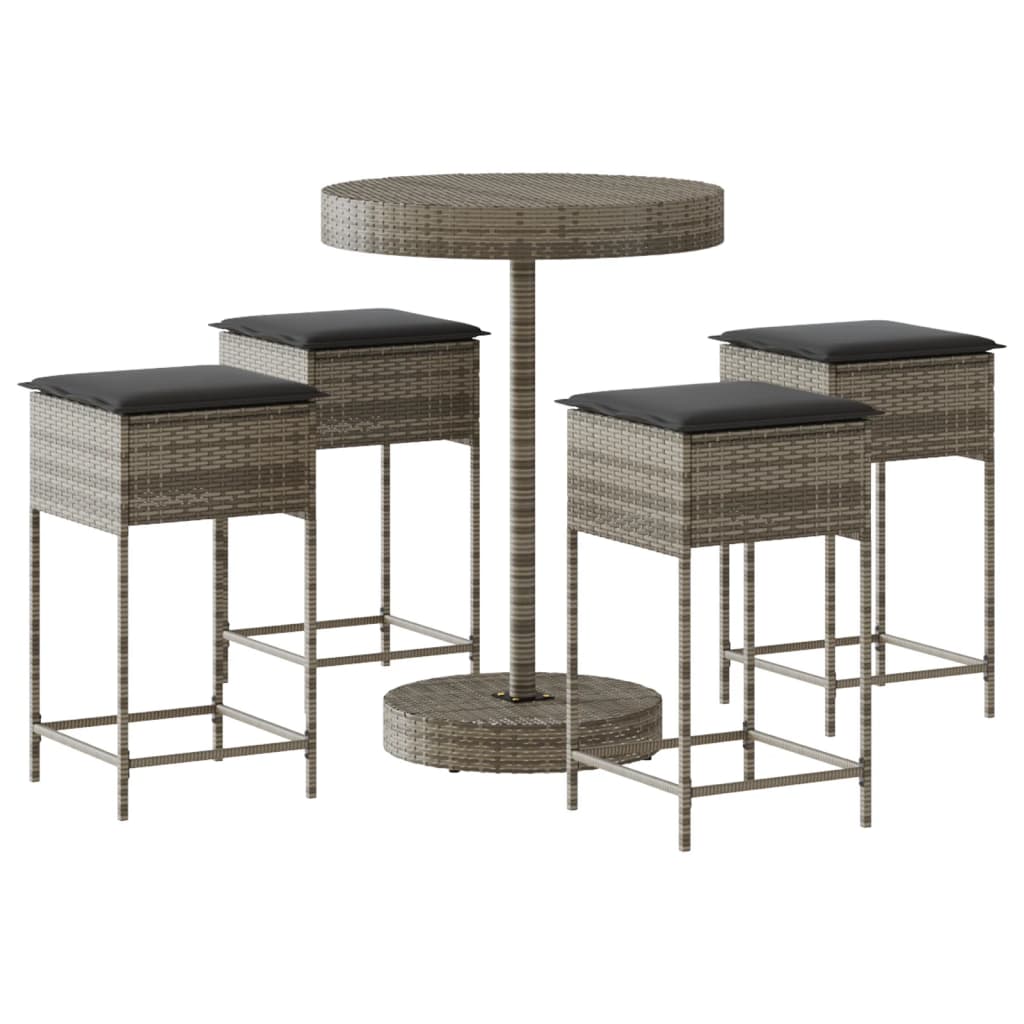 Set Mobilier Bar De Grădină, Cu Perne, 5 Piese, , Poliratan