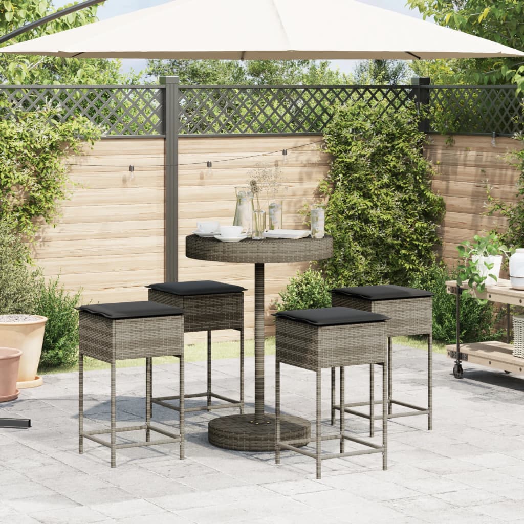 Set Mobilier Bar De Grădină, Cu Perne, 5 Piese, , Poliratan
