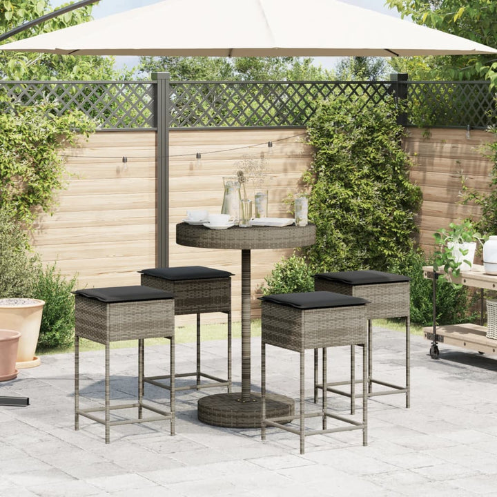 Set Mobilier Bar De Grădină, Cu Perne, 5 Piese, , Poliratan