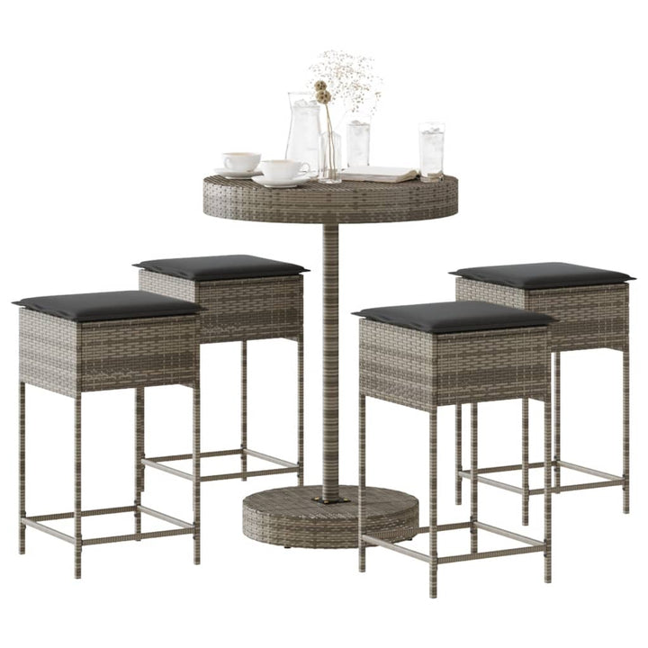 Set Mobilier Bar De Grădină, Cu Perne, 5 Piese, , Poliratan