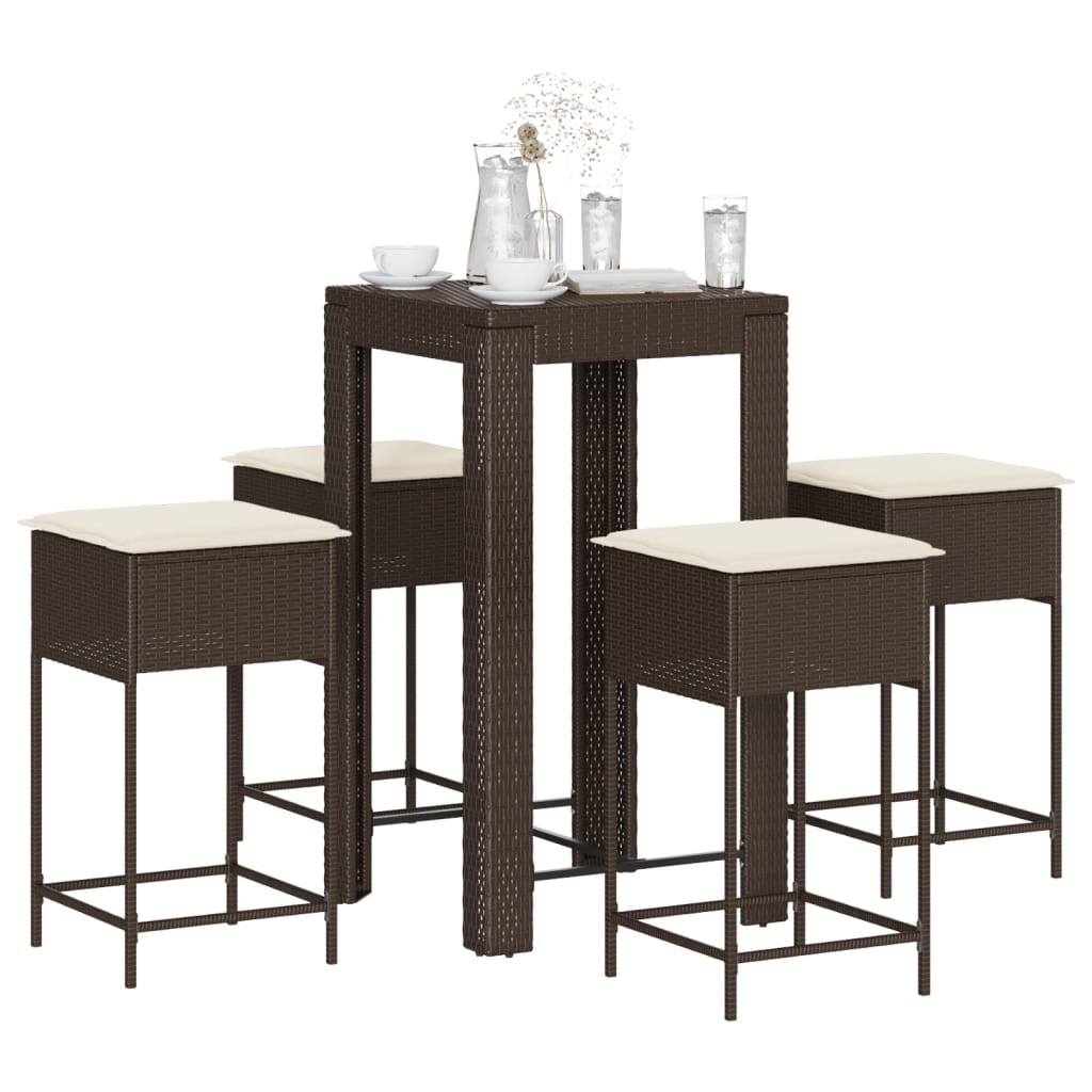 Set Mobilier Bar De Grădină, Cu Perne, 5 Piese, , Poliratan