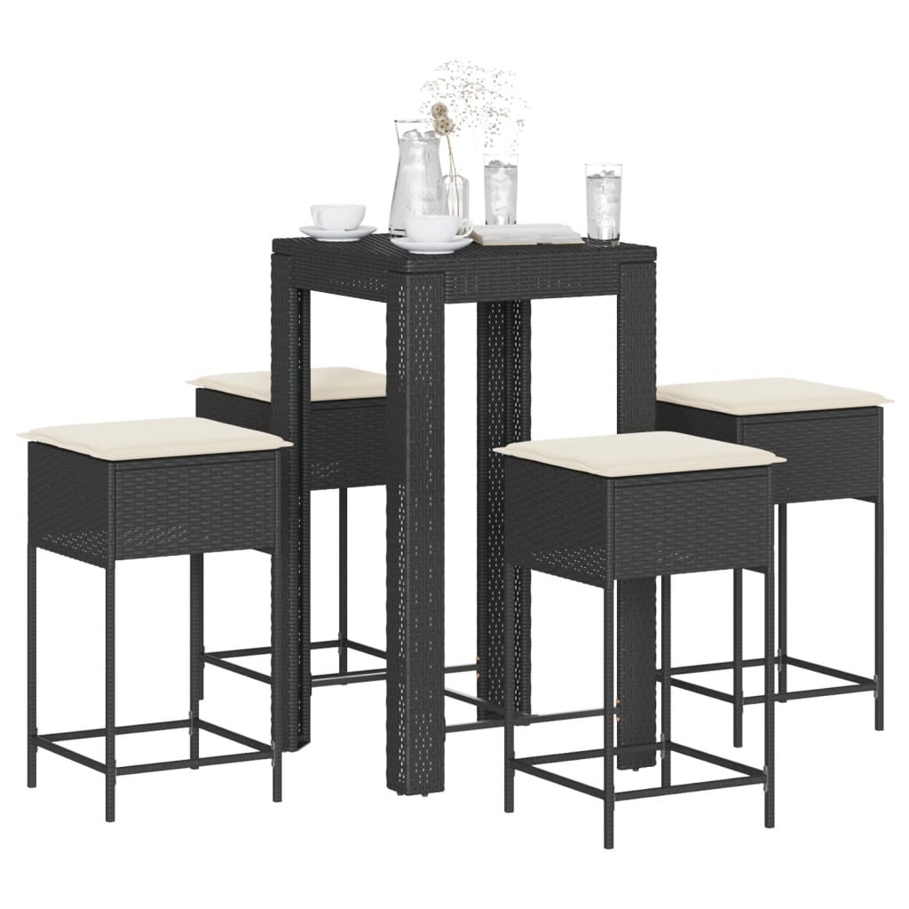 Set Mobilier Bar De Grădină, Cu Perne, 5 Piese, , Poliratan