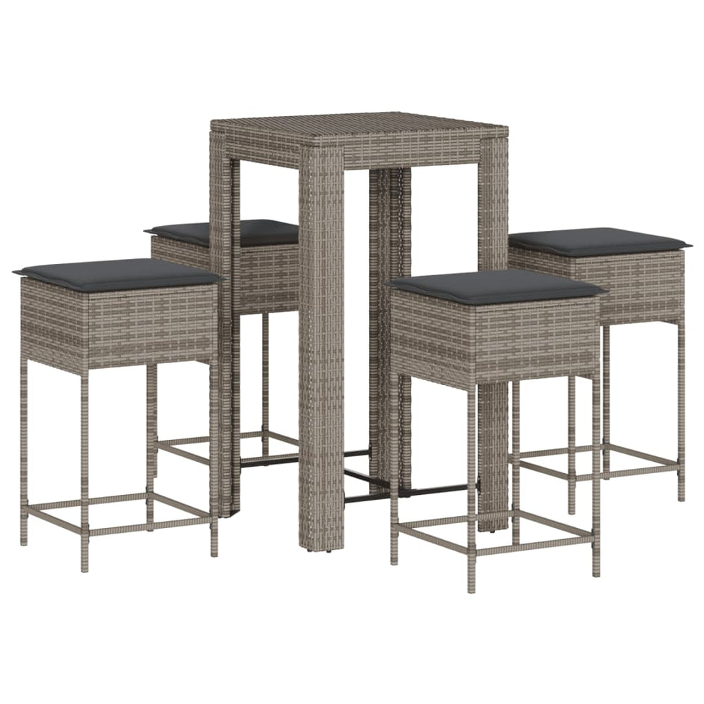 Set Mobilier Bar De Grădină, Cu Perne, 5 Piese, , Poliratan