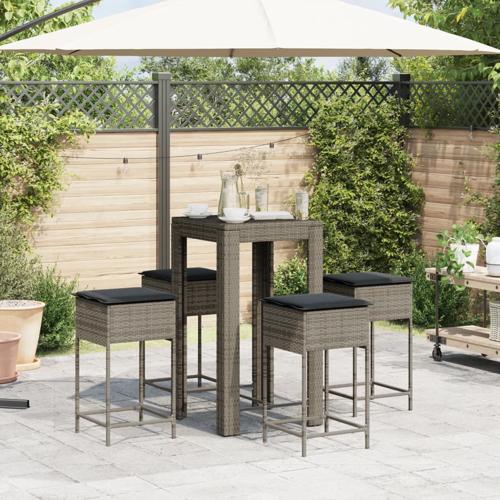 Set Mobilier Bar De Grădină, Cu Perne, 5 Piese, , Poliratan