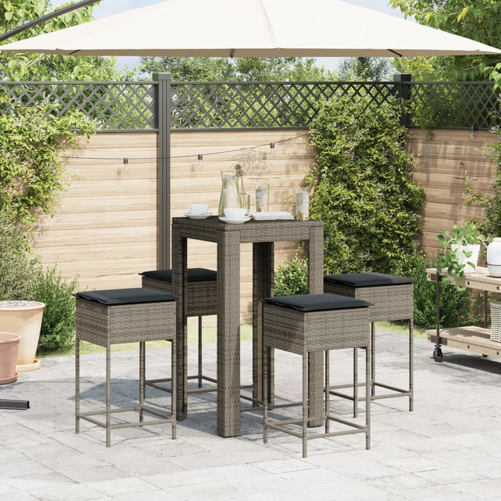 Set Mobilier Bar De Grădină, Cu Perne, 5 Piese, , Poliratan