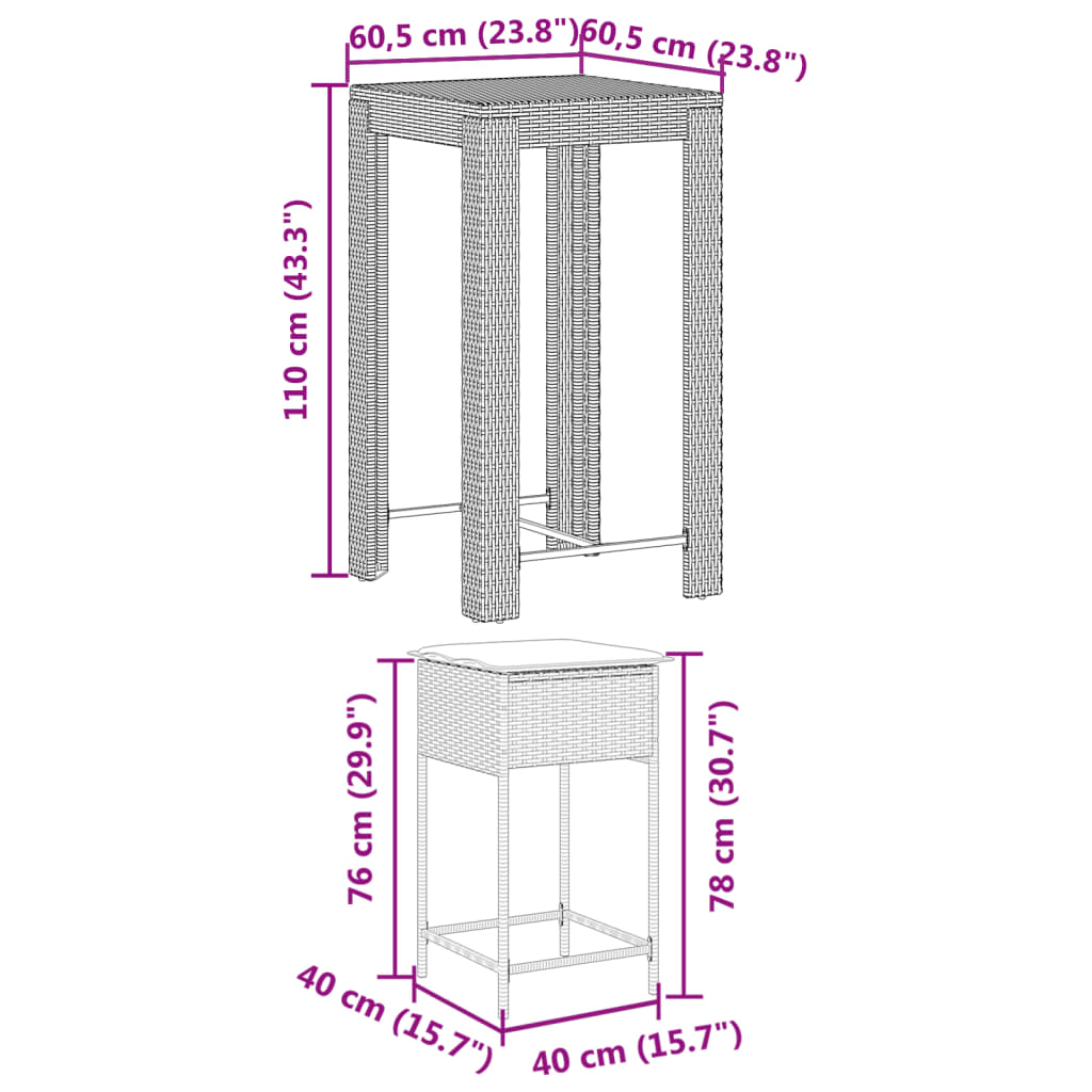 Set Mobilier Bar De Grădină, Cu Perne, 5 Piese, , Poliratan