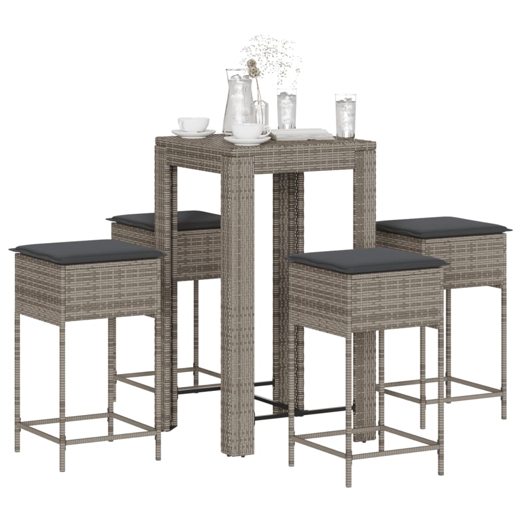 Set Mobilier Bar De Grădină, Cu Perne, 5 Piese, , Poliratan