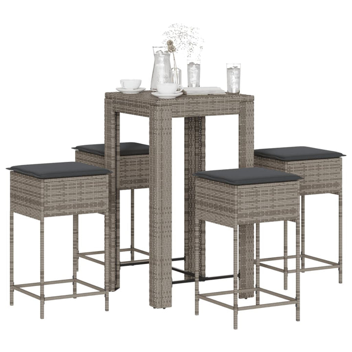 Set Mobilier Bar De Grădină, Cu Perne, 5 Piese, , Poliratan
