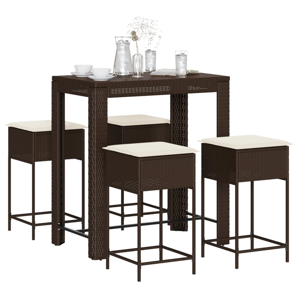 Set Mobilier Bar De Grădină, Cu Perne, 5 Piese, , Poliratan