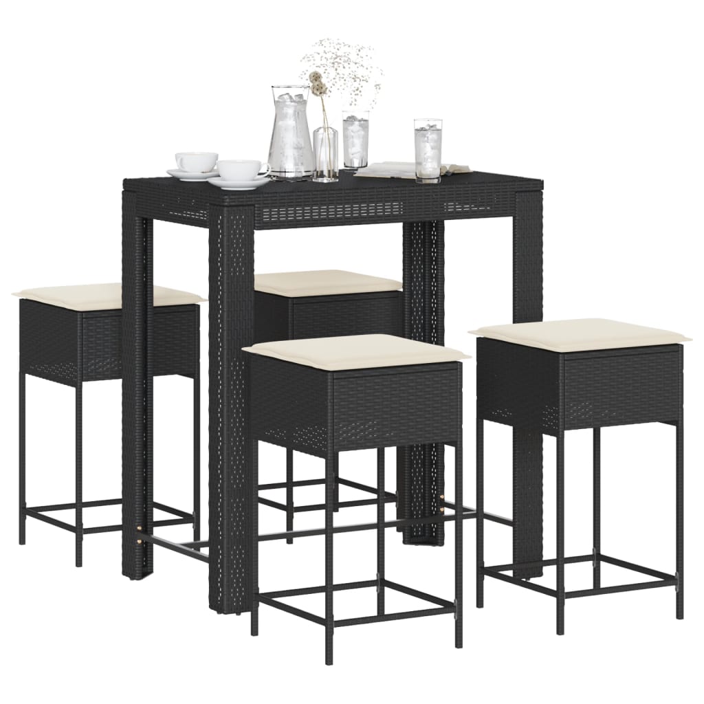 Set Mobilier Bar De Grădină, Cu Perne, 5 Piese, , Poliratan