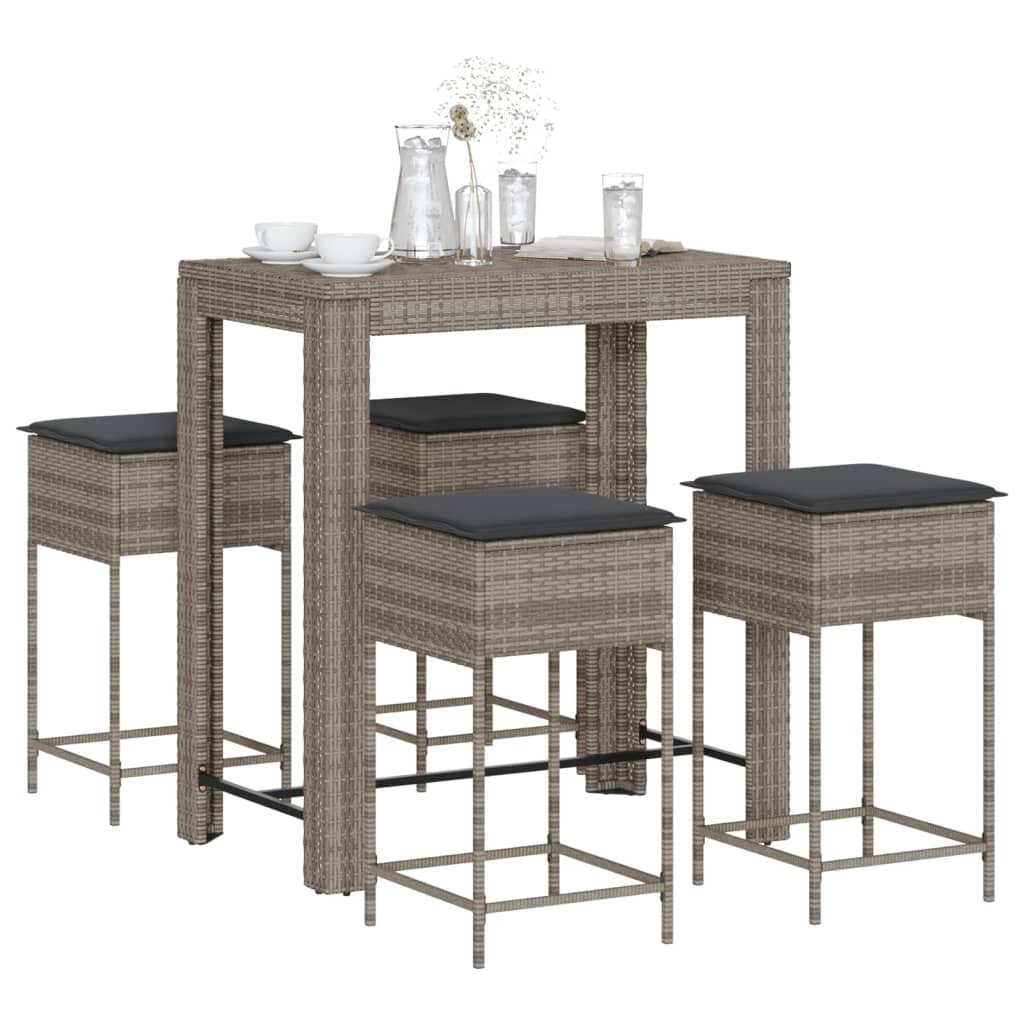 Set Mobilier Bar De Grădină, Cu Perne, 5 Piese, , Poliratan