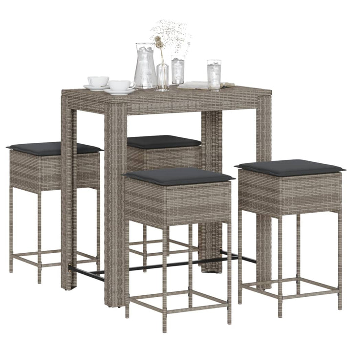 Set Mobilier Bar De Grădină, Cu Perne, 5 Piese, , Poliratan