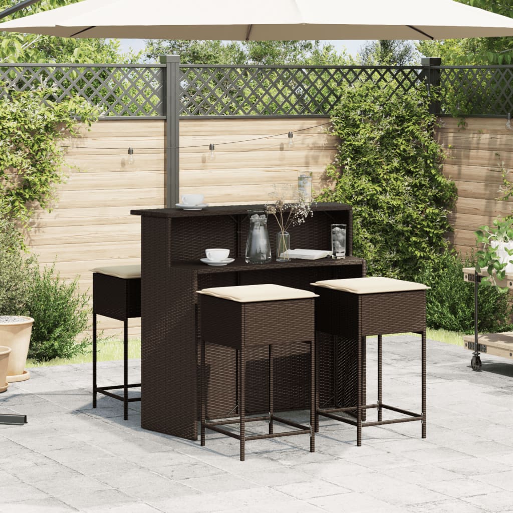 Set Mobilier Bar De Grădină Cu Perne, 5 Piese, , Poliratan