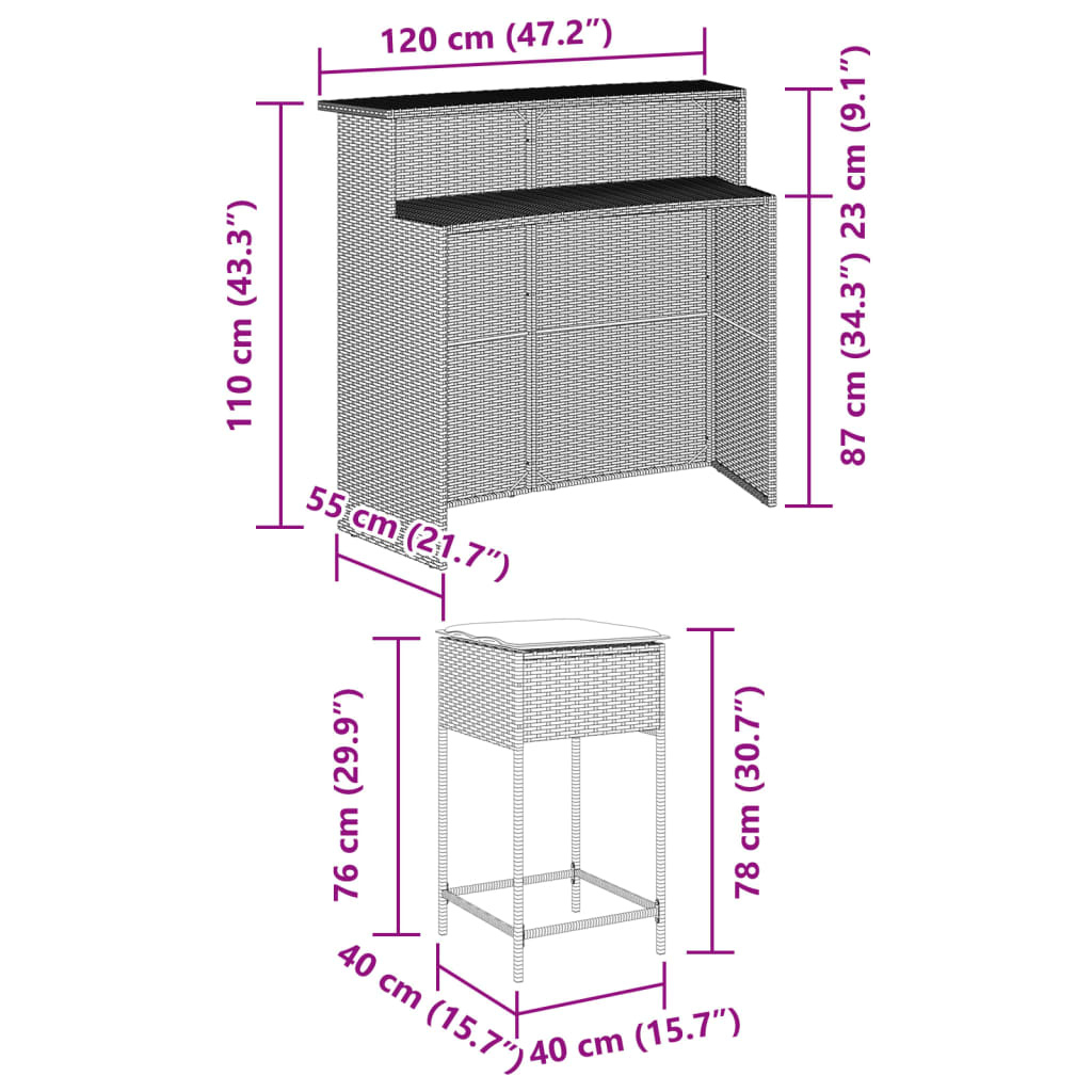 Set Mobilier Bar De Grădină Cu Perne, 5 Piese, , Poliratan