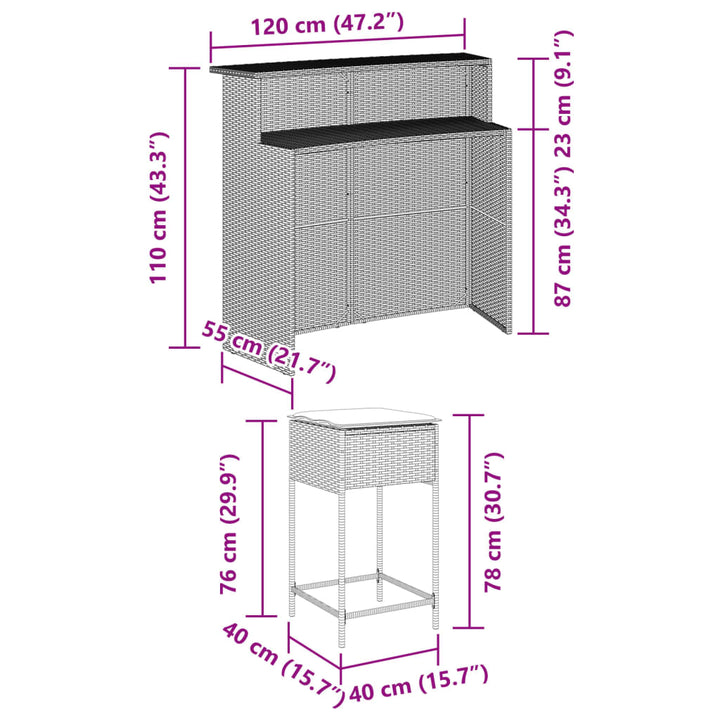 Set Mobilier Bar De Grădină Cu Perne, 5 Piese, , Poliratan