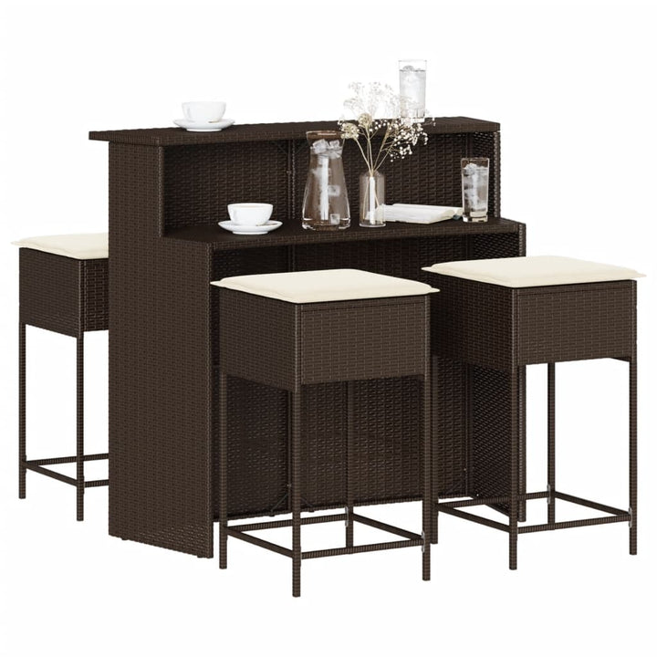Set Mobilier Bar De Grădină Cu Perne, 5 Piese, , Poliratan