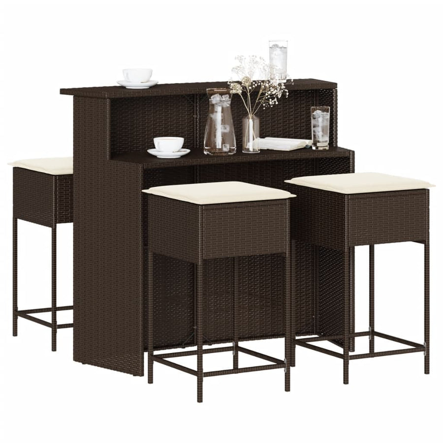 Set Mobilier Bar De Grădină Cu Perne, 5 Piese, , Poliratan