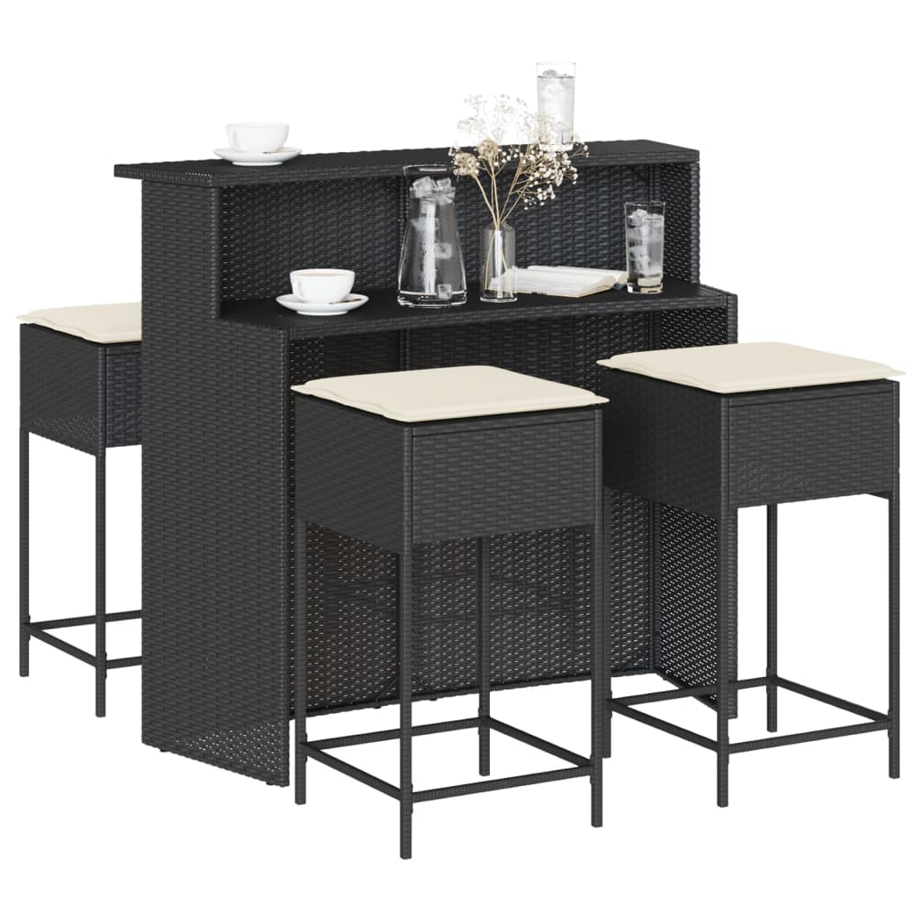 Set Mobilier Bar De Grădină Cu Perne, 5 Piese, , Poliratan