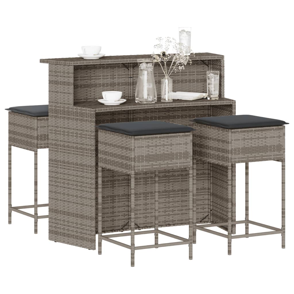 Set Mobilier Bar De Grădină Cu Perne, 5 Piese, , Poliratan