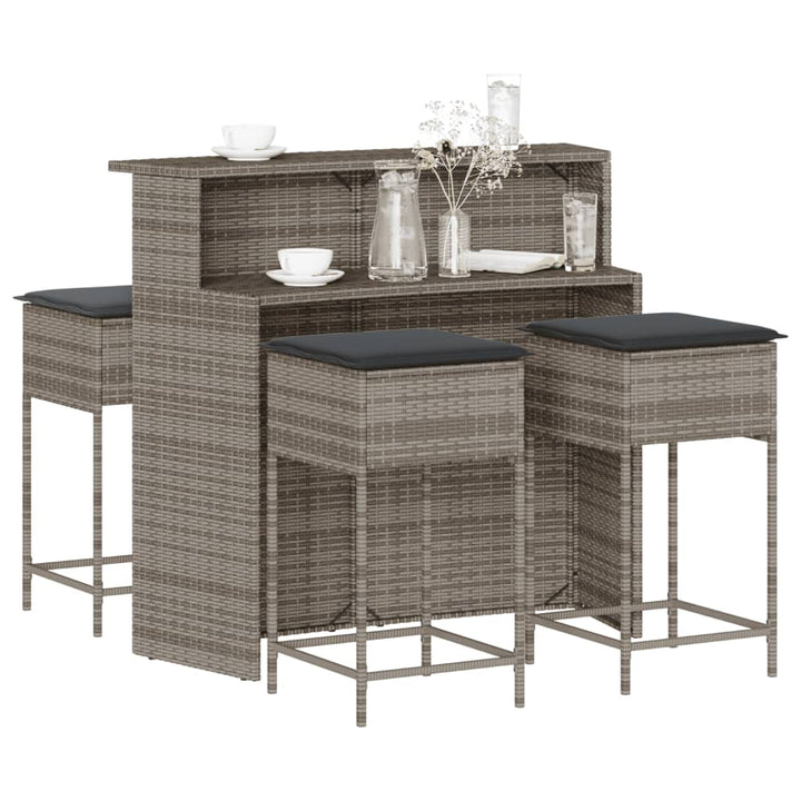 Set Mobilier Bar De Grădină Cu Perne, 5 Piese, , Poliratan