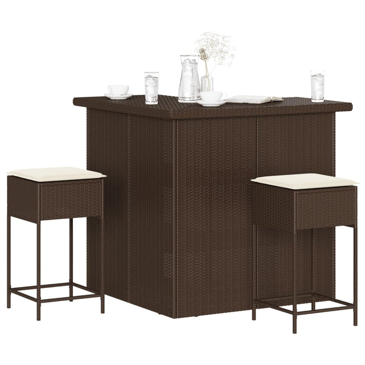 Set Mobilier Bar De Grădină Cu Perne, 3 Piese, , Poliratan