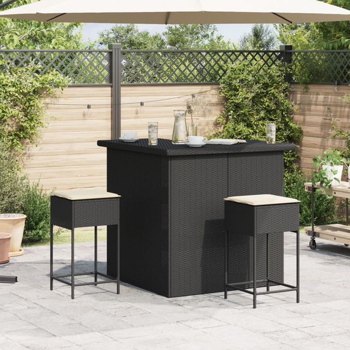 Set Mobilier Bar De Grădină Cu Perne, 3 Piese, , Poliratan