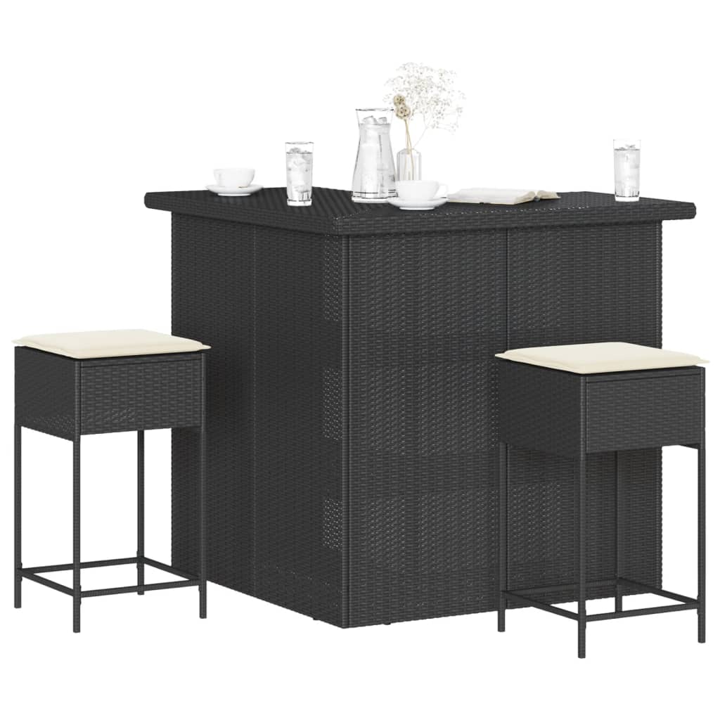 Set Mobilier Bar De Grădină Cu Perne, 3 Piese, , Poliratan