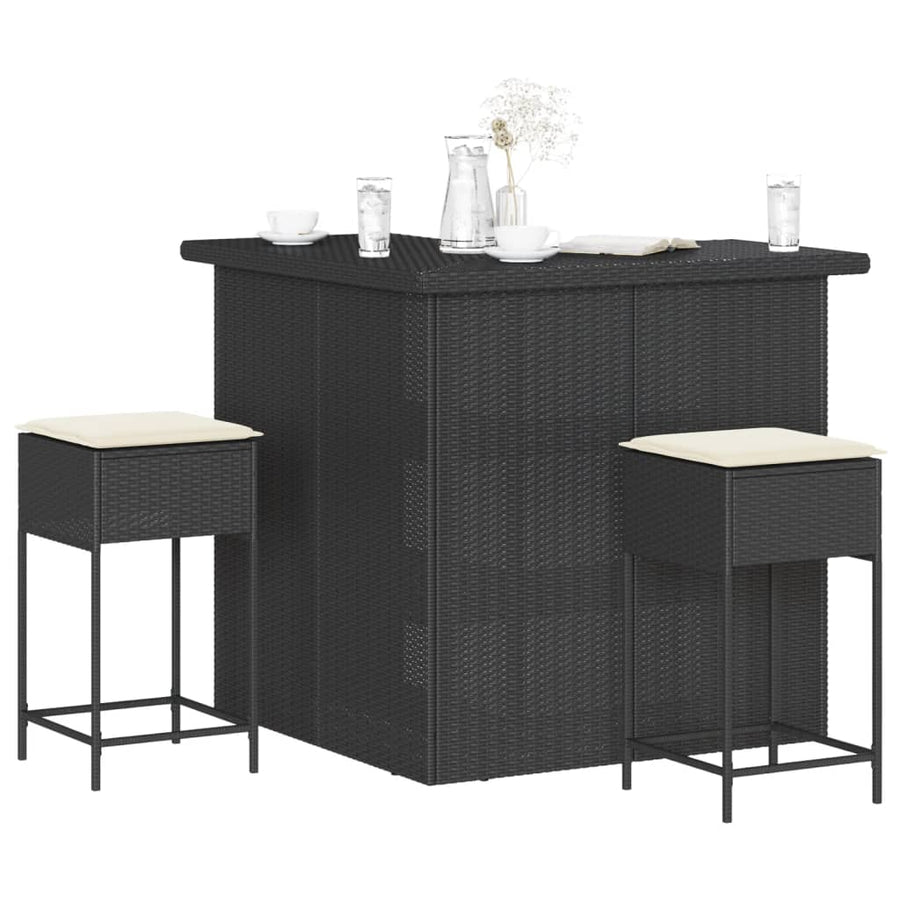 Set Mobilier Bar De Grădină Cu Perne, 3 Piese, , Poliratan