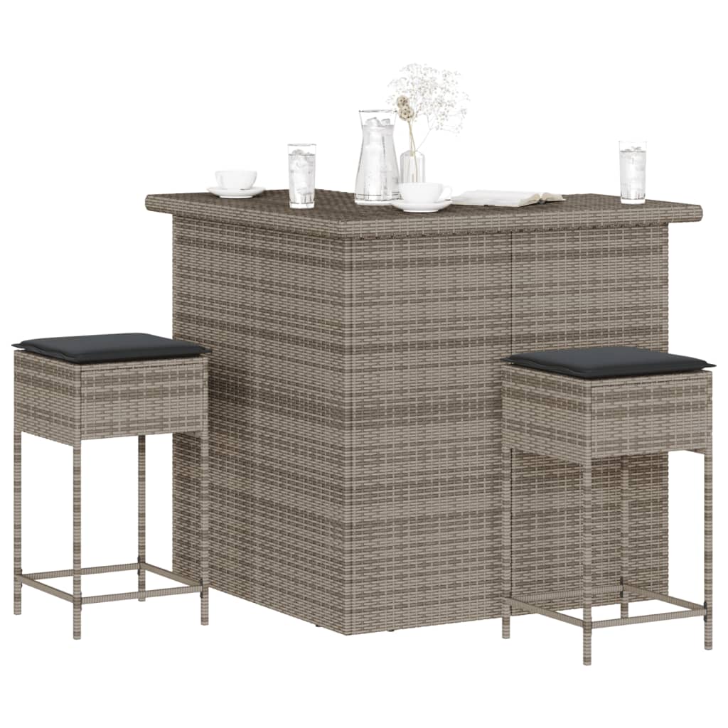 Set Mobilier Bar De Grădină Cu Perne, 3 Piese, , Poliratan