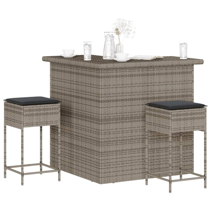 Set Mobilier Bar De Grădină Cu Perne, 3 Piese, , Poliratan