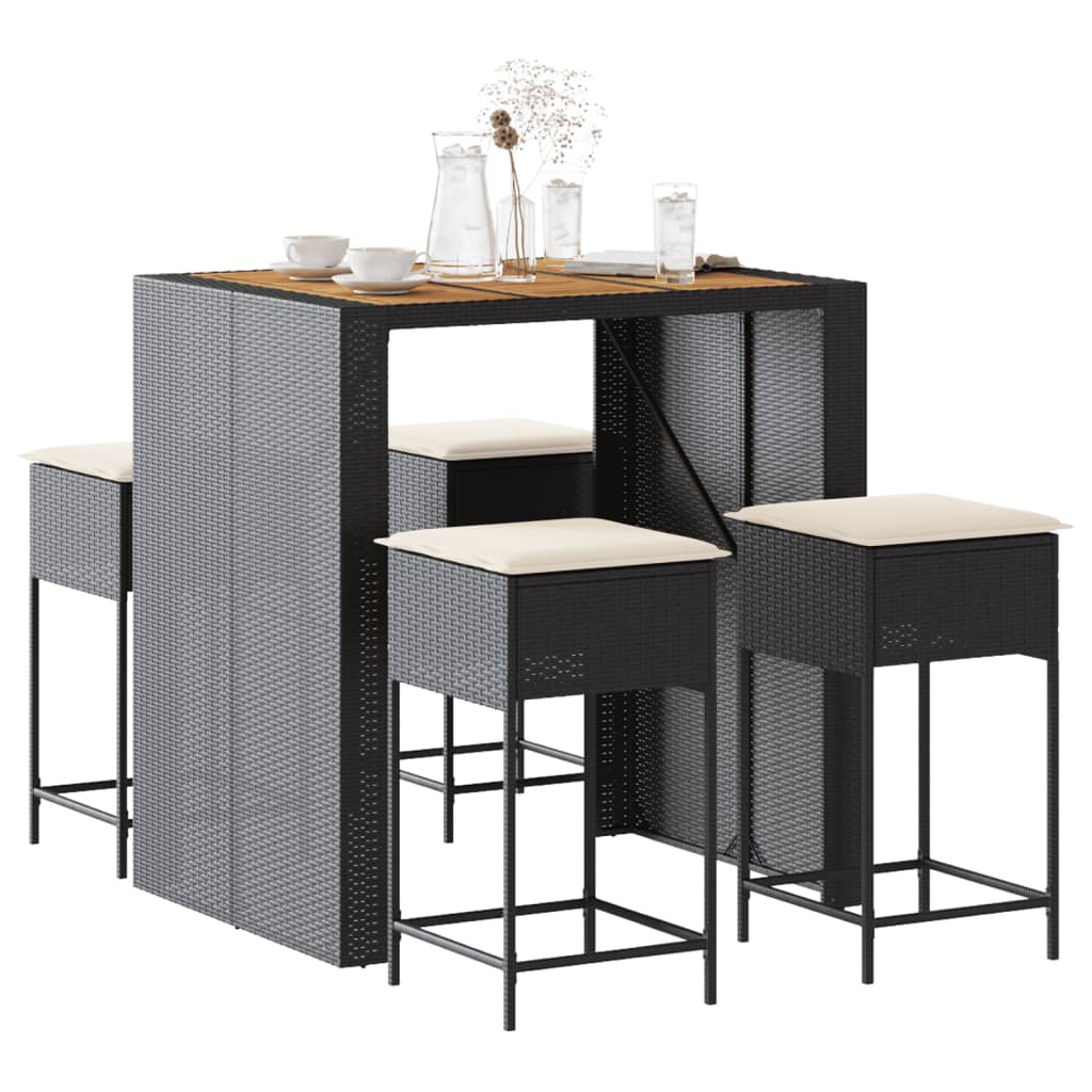 Set Mobilier Bar De Grădină, Cu Perne, 5 Piese, , Poliratan