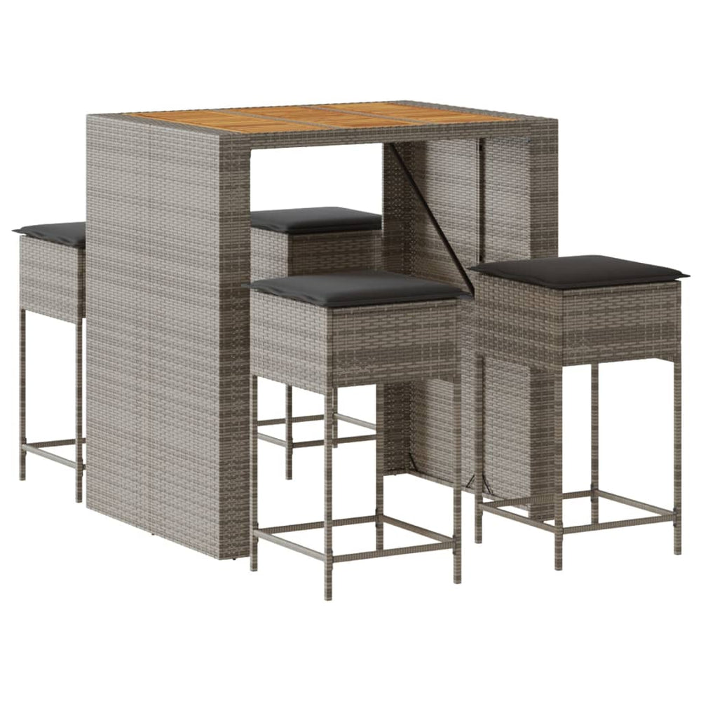 Set Mobilier Bar De Grădină, Cu Perne, 5 Piese, , Poliratan