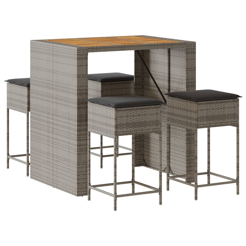 Set Mobilier Bar De Grădină, Cu Perne, 5 Piese, , Poliratan