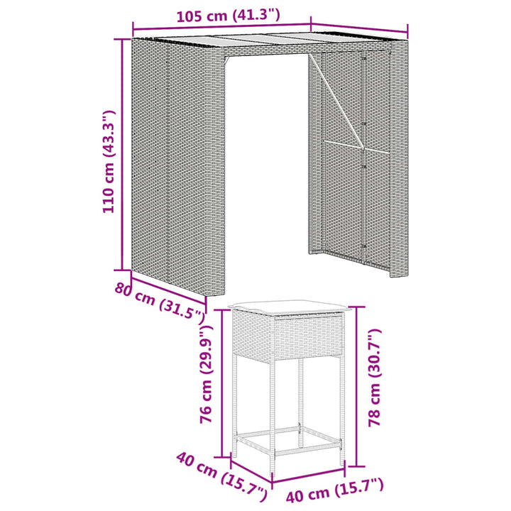 Set Mobilier Bar De Grădină, Cu Perne, 5 Piese, , Poliratan