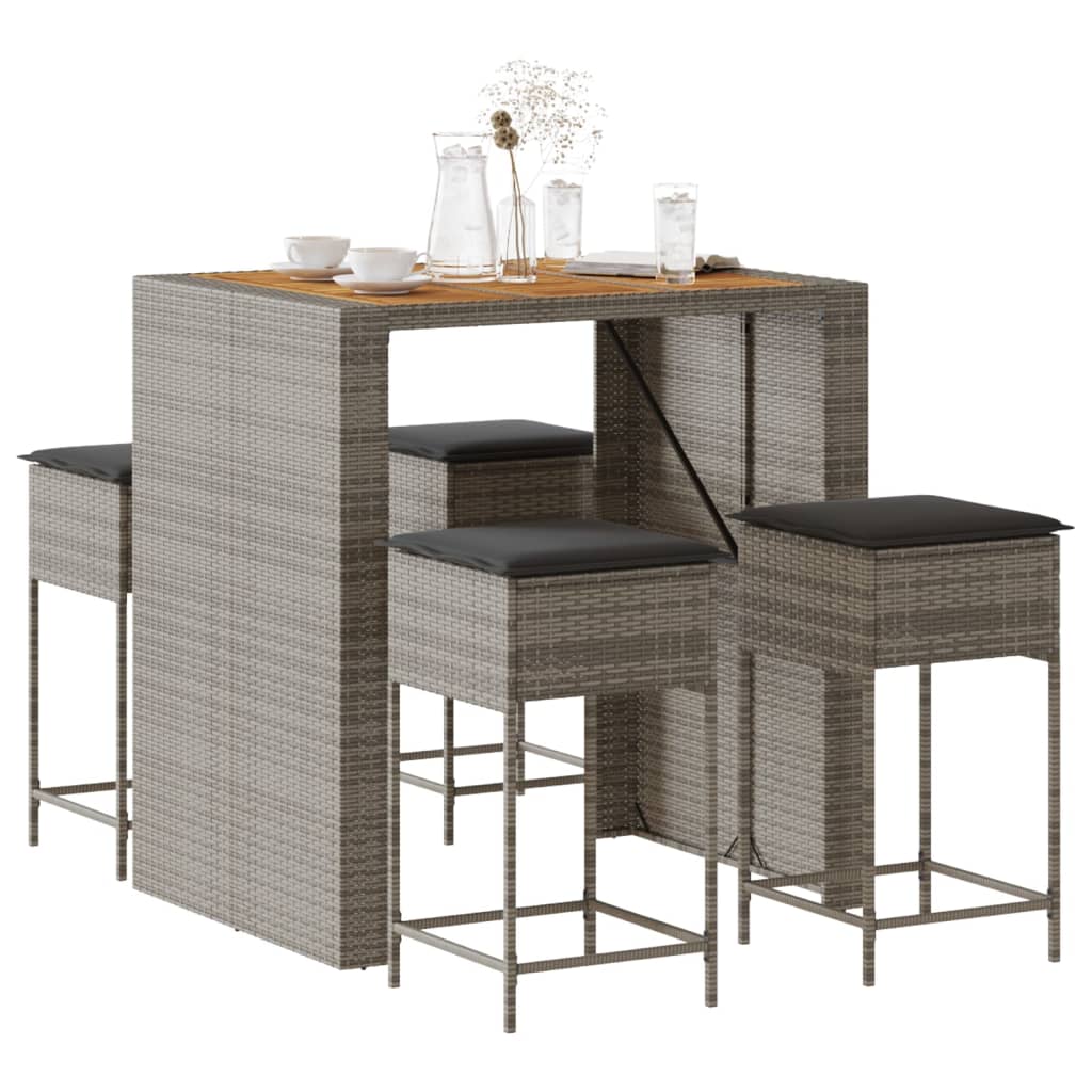 Set Mobilier Bar De Grădină, Cu Perne, 5 Piese, , Poliratan