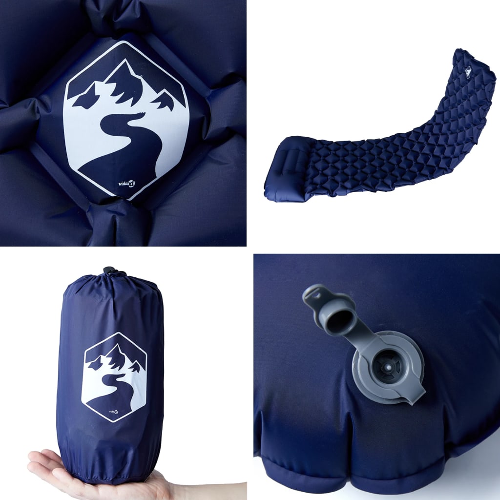 Saltea De Camping Gonflabilă Cu Pernă, 1 Persoană, Bleumarin