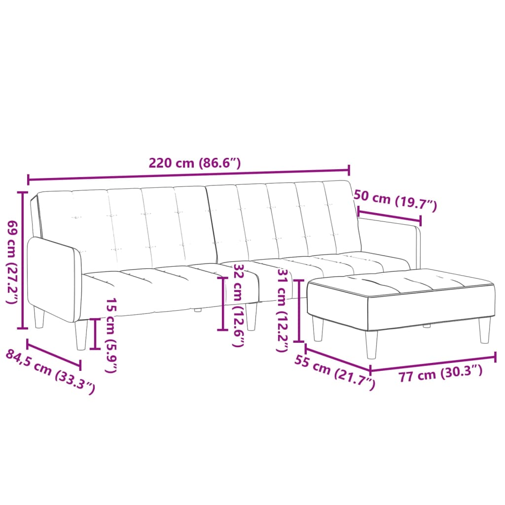 Canapea Extensibilă Cu Taburet, 2 Locuri, , Textil