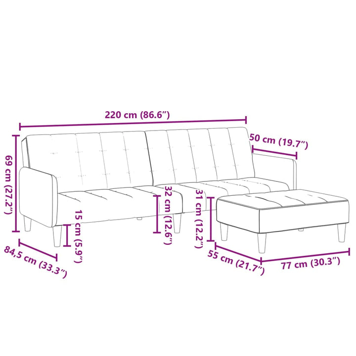 Canapea Extensibilă Cu Taburet, 2 Locuri, , Textil