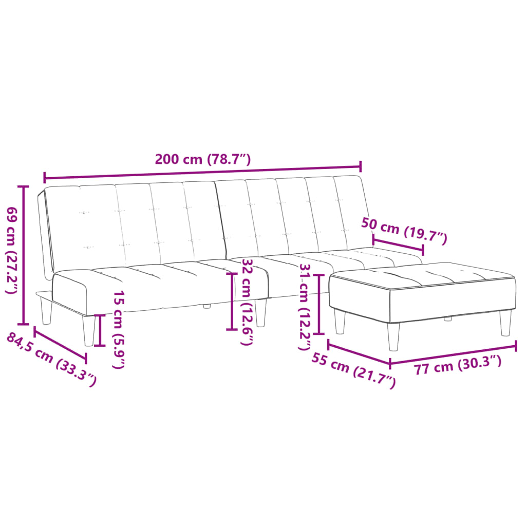 Canapea Extensibilă Cu Taburet, 2 Locuri, , Catifea