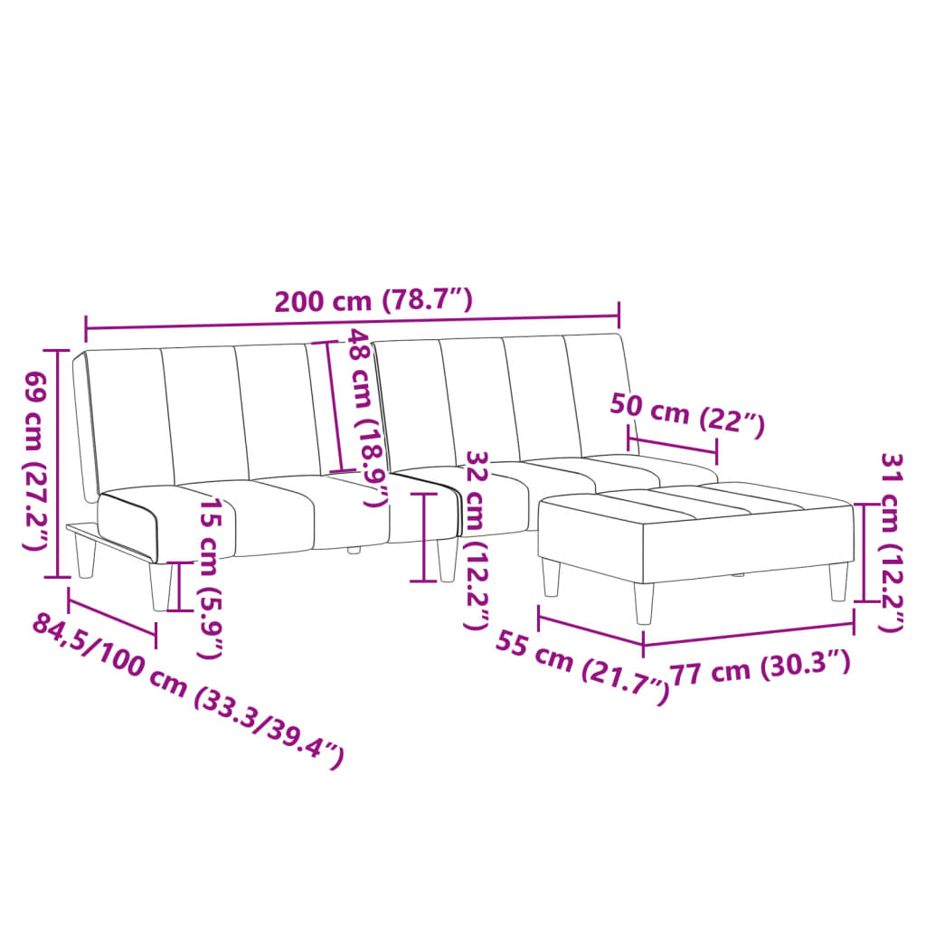 Canapea Extensibilă Cu Taburet, 2 Locuri, , Textil