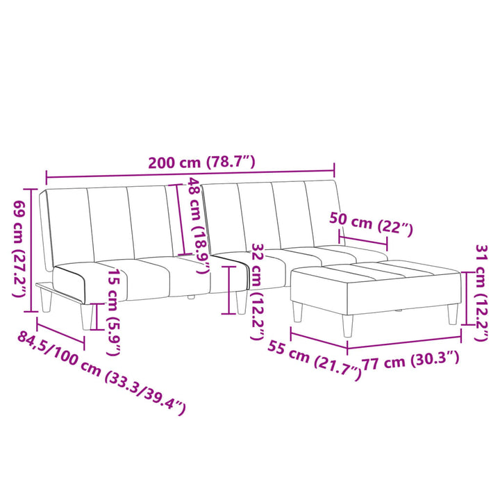 Canapea Extensibilă Cu Taburet, 2 Locuri, , Textil