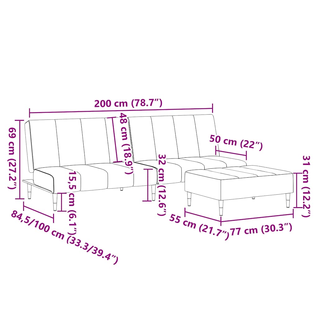 Canapea Extensibilă Cu Taburet, 2 Locuri, , Catifea