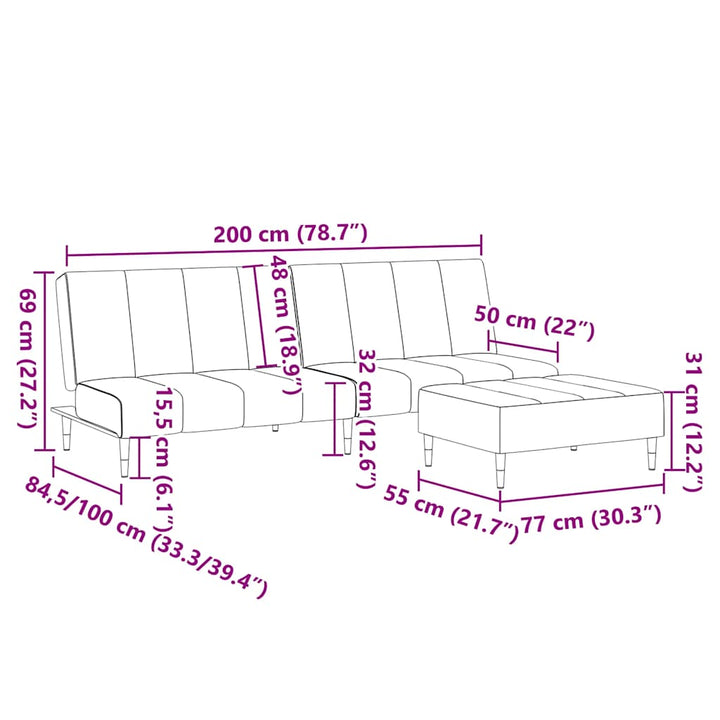 Canapea Extensibilă Cu Taburet, 2 Locuri, , Catifea