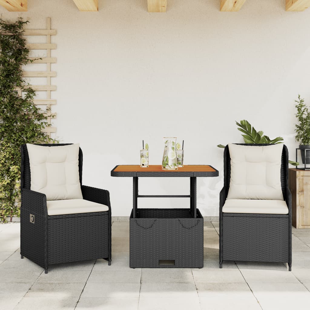 Set Bistro De Grădină Cu Perne, 3 Piese, , Poliratan
