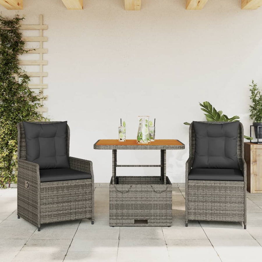 Set Bistro De Grădină Cu Perne, 3 Piese, , Poliratan
