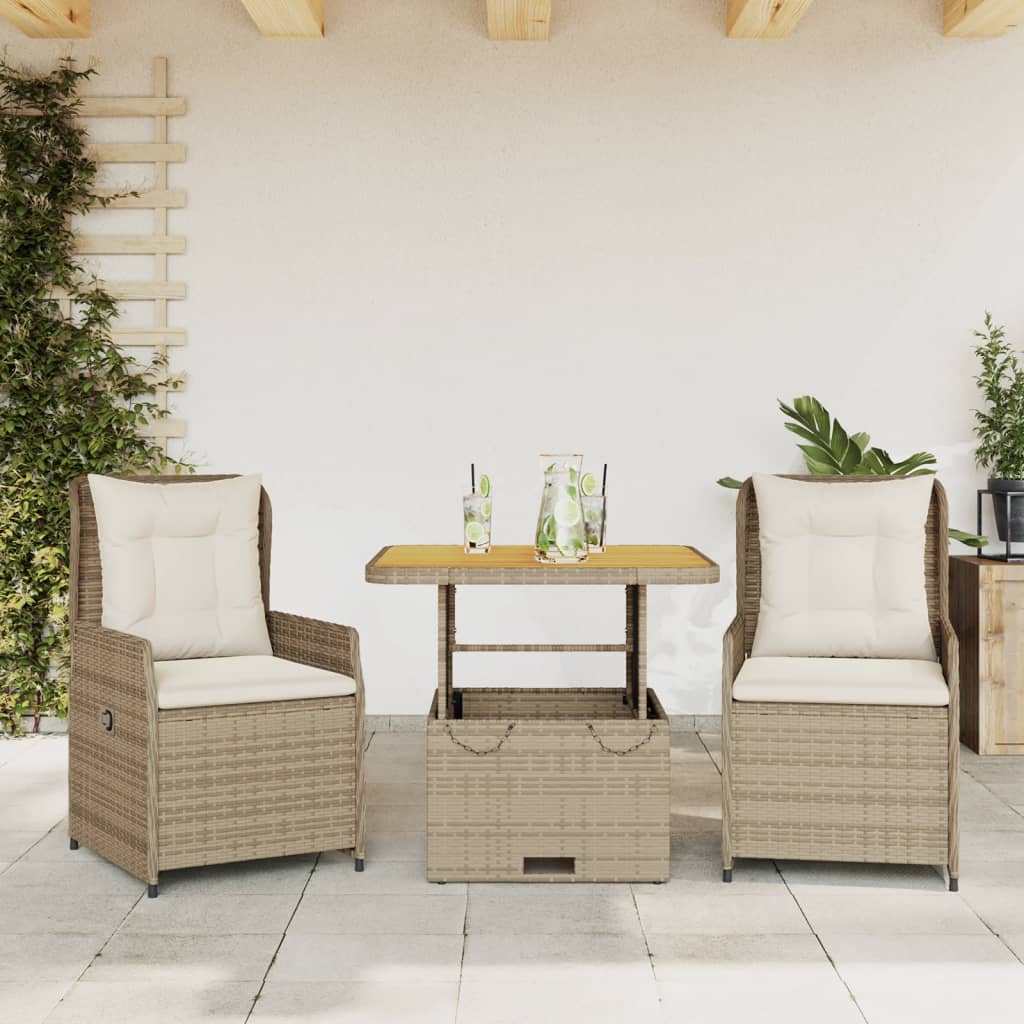 Set Bistro De Grădină Cu Perne, 3 Piese, , Poliratan