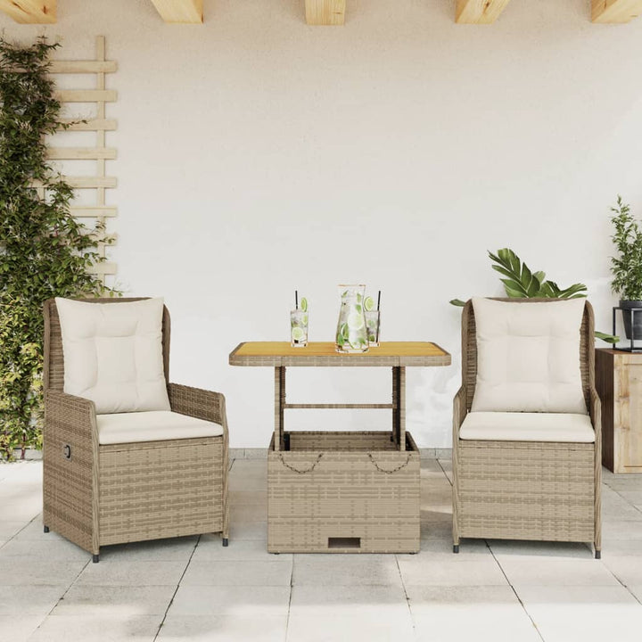 Set Bistro De Grădină Cu Perne, 3 Piese, , Poliratan