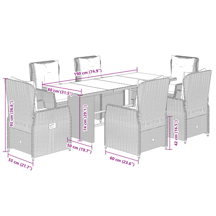 Set Mobilier De Grădină Cu Perne, 7 Piese, , Poliratan
